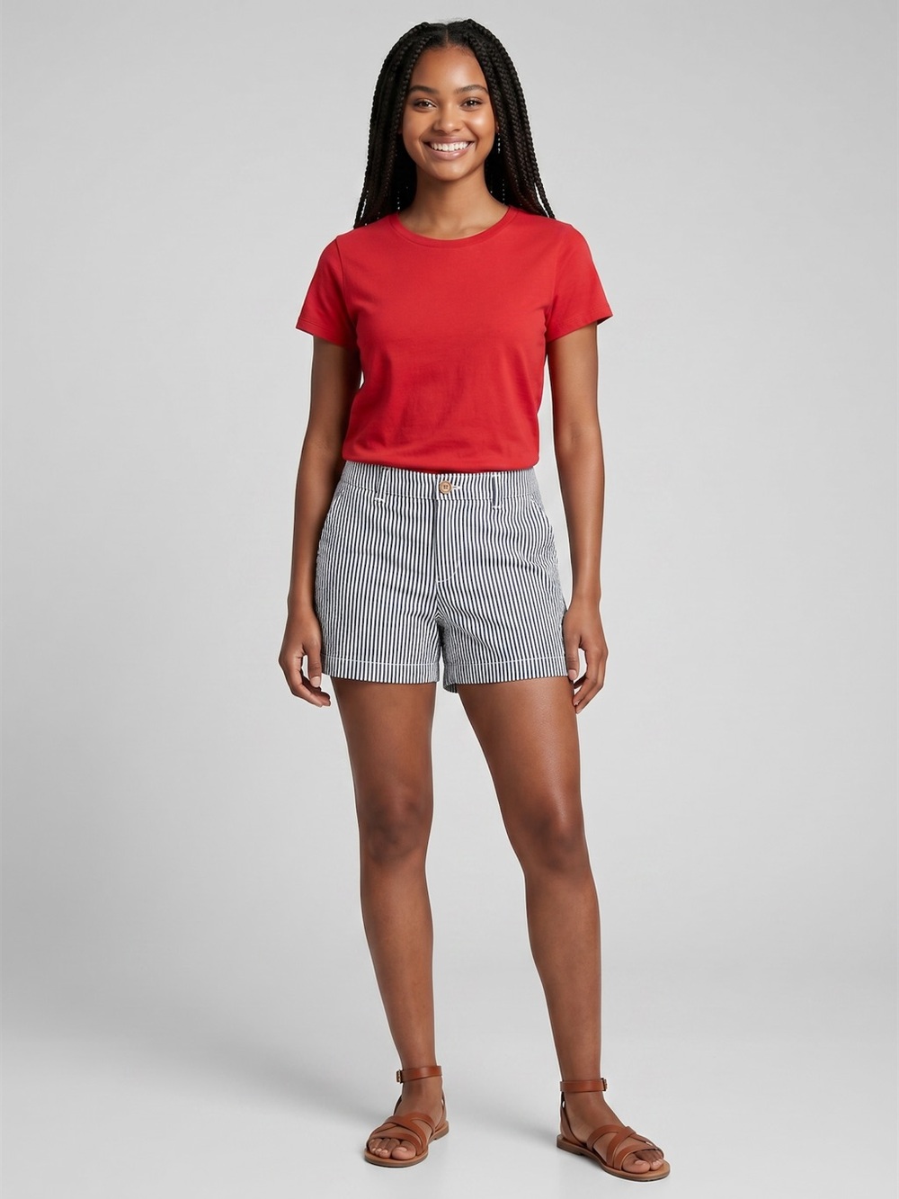 Old Navy Striped Chino Shorts Navy White Pinstripe Mid Rise Size 8 preppy summer